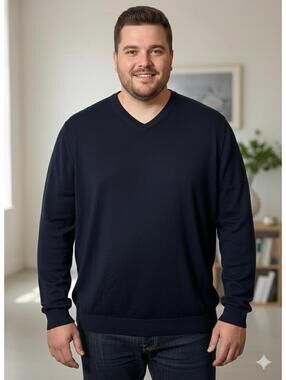 Brooks Brothers Men's Navy V-Neck Sweater 3XL Merino wool